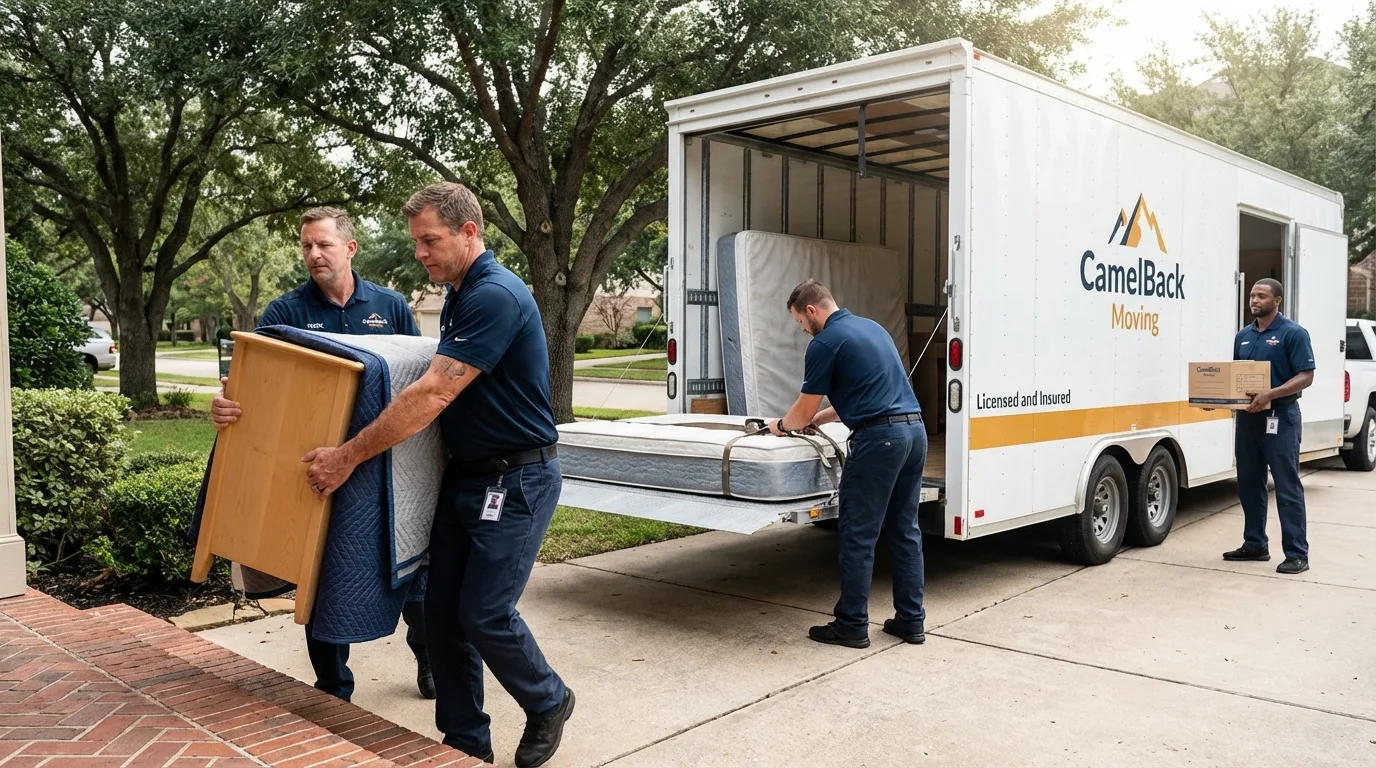 Crew loading residential truck for cross-state move from Paullina, IA
