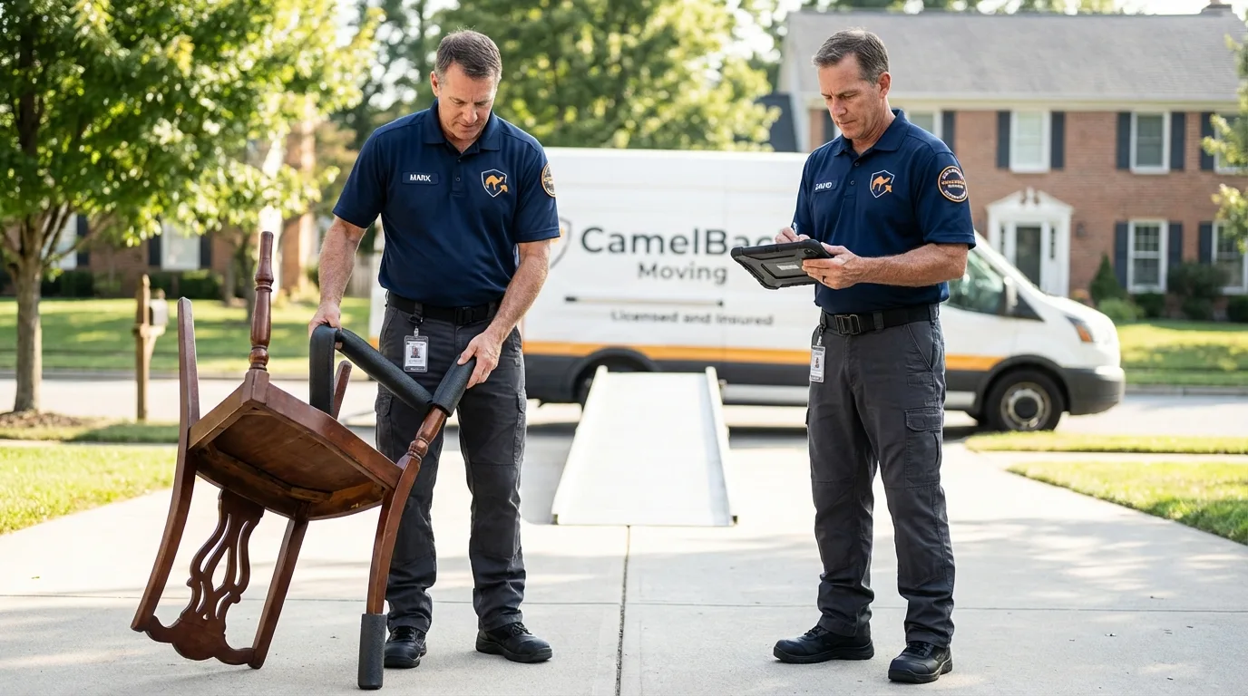 Movers inspecting furniture for damage prevention before loading in Paullina, IA